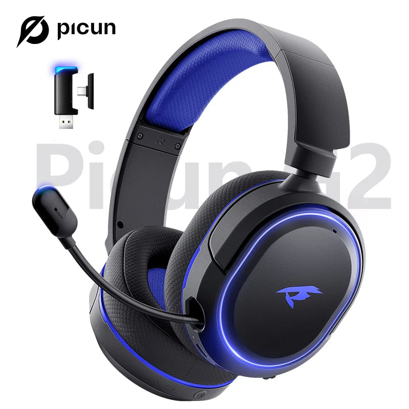 Picun G2 Wireless Gaming Headset Bluetooth 5.3, 7.1 Surround Sound Gaming Headphones, 2.4G Low Latency Wireless Gaming Headset with ENC Microphone for PC, PS5, PS4, Switch & Mobile
