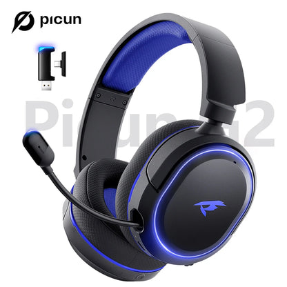 Picun G2 Wireless Gaming Headset Bluetooth 5.3, 7.1 Surround Sound Gaming Headphones, 2.4G Low Latency Wireless Gaming Headset with ENC Microphone for PC, PS5, PS4, Switch & Mobile