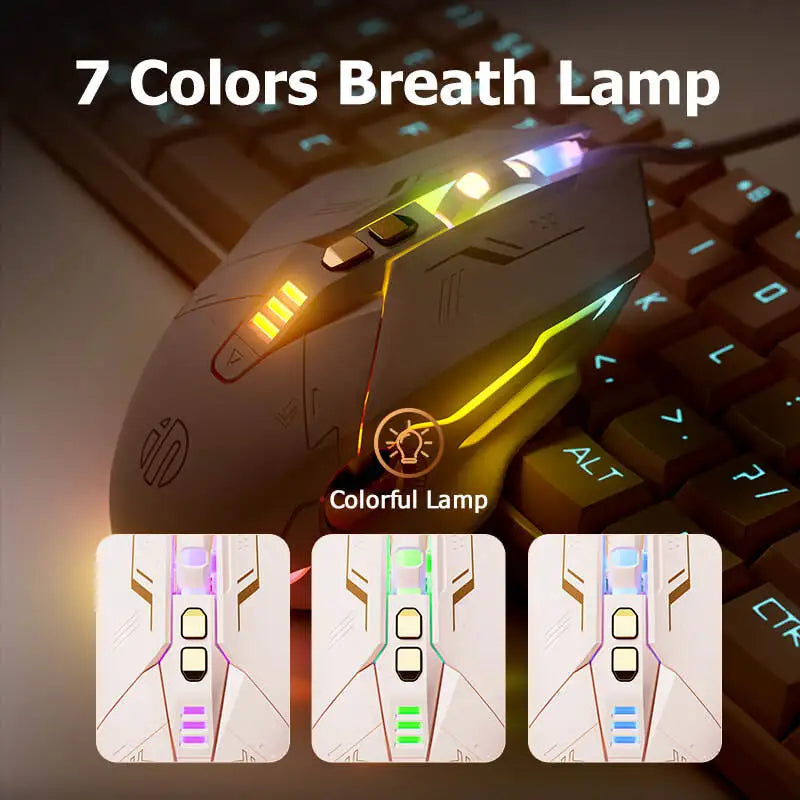Factory Sales Inphic W8 Wired Gaming Mouse 4000DPI 7 Buttons Macro Definition RGB Breathable Lamp Silent Computer Pink Mouse