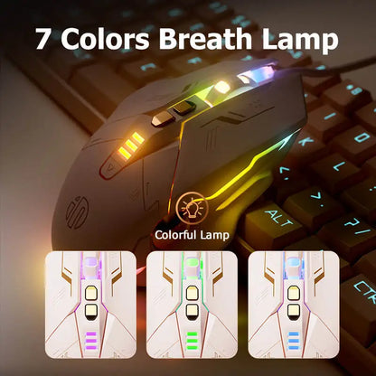 Factory Sales Inphic W8 Wired Gaming Mouse 4000DPI 7 Buttons Macro Definition RGB Breathable Lamp Silent Computer Pink Mouse