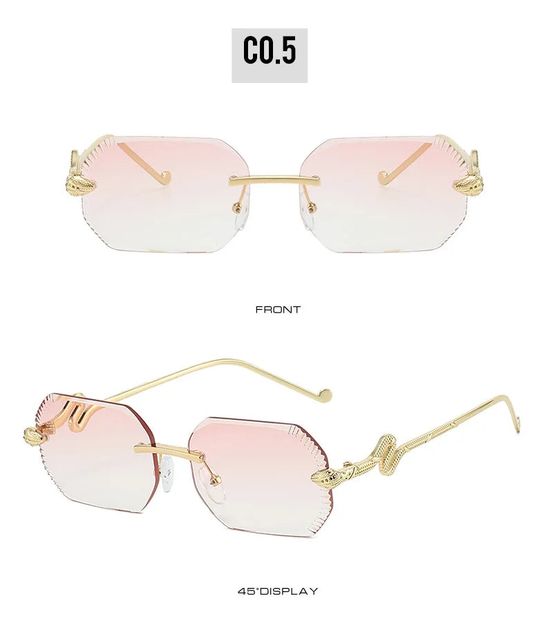 Fashion snake-shaped metal decorative sunglasses - unisex irregular frame, UV protection, sunshades