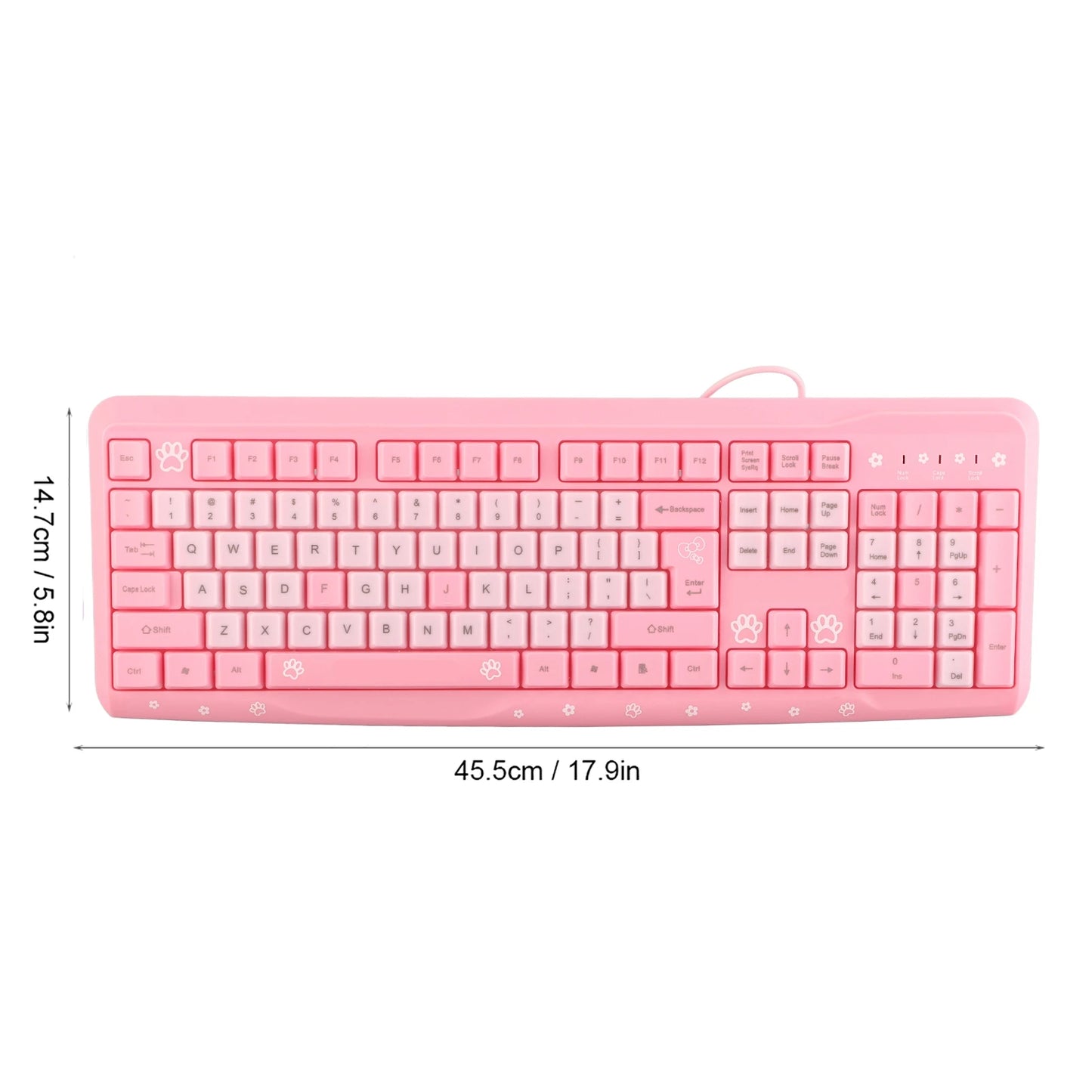 Teclado USB con cable de 104 teclas, ultrafino, con adorable diseño de dibujos animados, ergonómico y Plug and Play para PC y portátiles del hogar