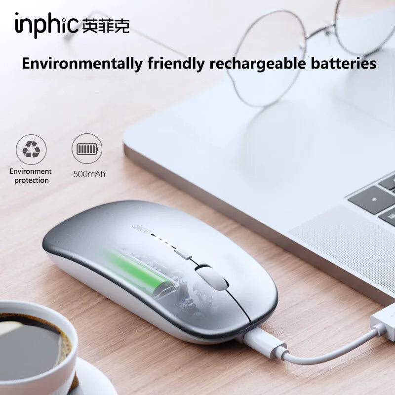 Inphic M1P Rechargeable 2.4G Wireless Mouse Battery Level Display Office Mute Ultra Thin Portable Mouse for Laptop