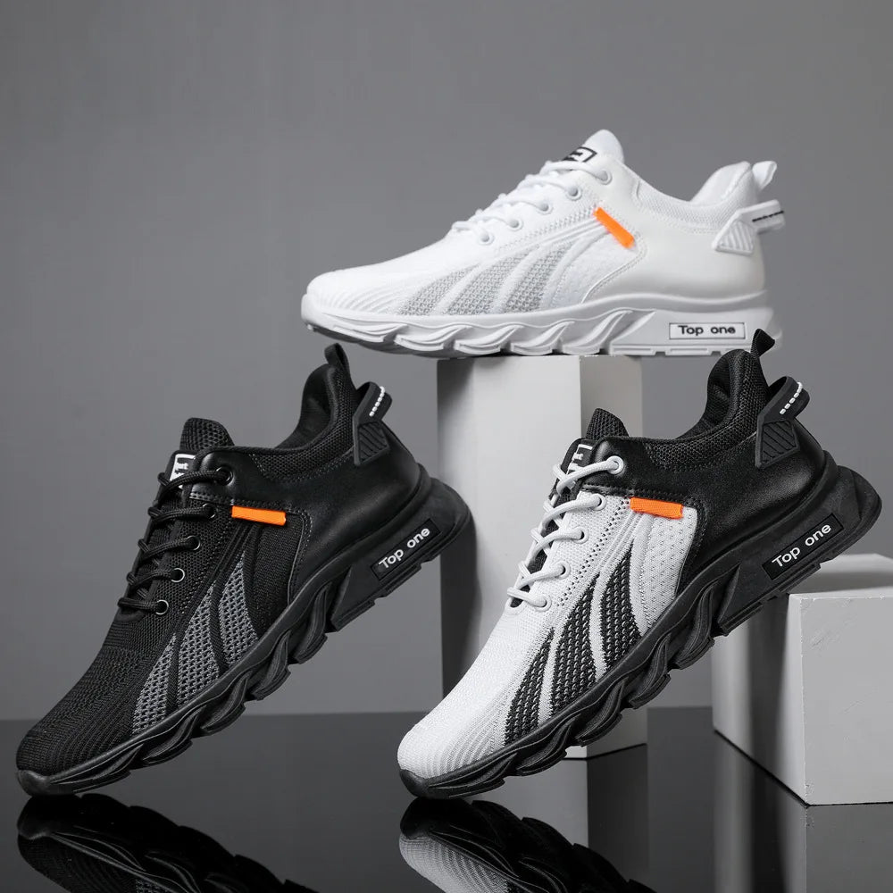 Moda Herrsneakers Mesh-skor Casualskor Snörskor för män Lätta vulkaniserade skor Promenadsneakers Zapatillas Hombre