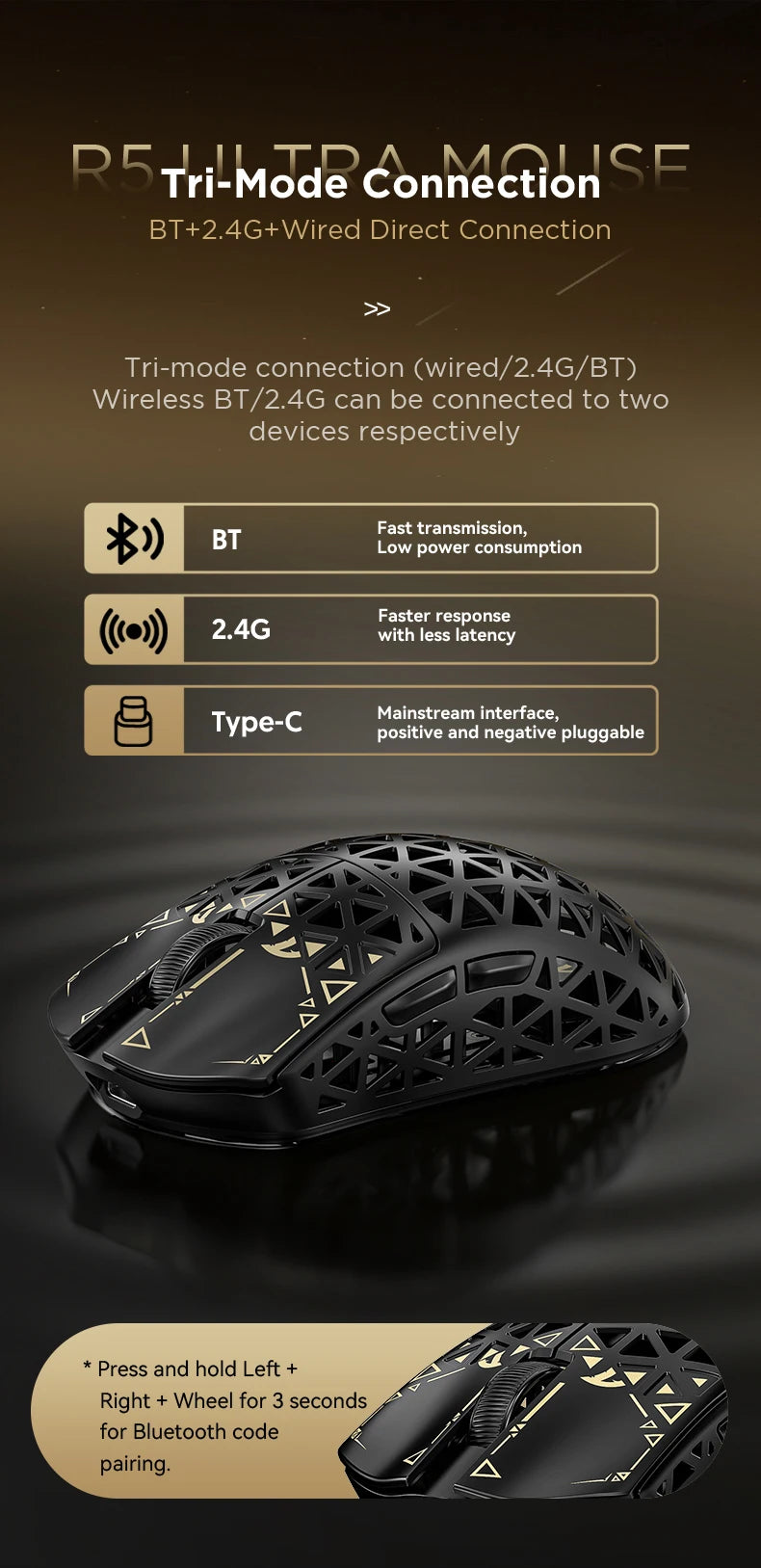 ATTACK SHARK R5 ULTRA Wireless Gaming Mouse - 8K Polling, PAW3950MAX Sensor, 42,000 DPI, Carbon Fiber Ultra-Light for Pro Esport