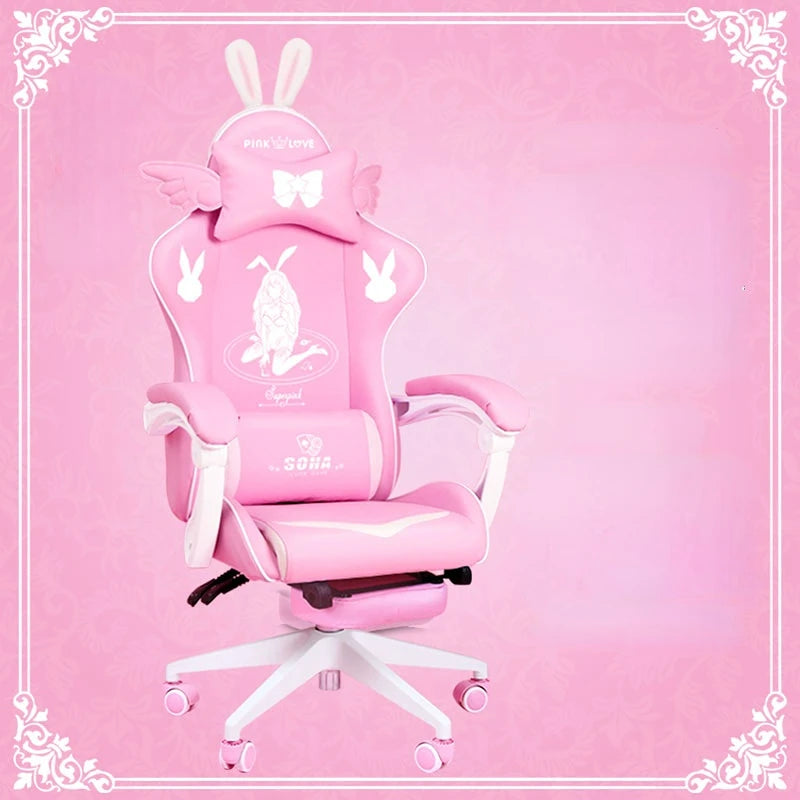Pink Gaming Chair High-Quality Girls Cartoon Home Live Gamer Chair Comfortable Swivel Chair Adjustable Office Computer Chair