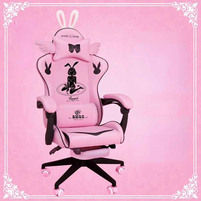 Pink Gaming Chair High-Quality Girls Cartoon Home Live Gamer Chair Comfortable Swivel Chair Adjustable Office Computer Chair