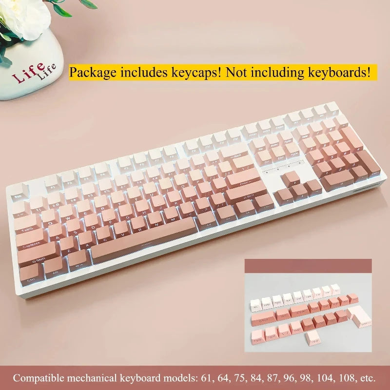 New 133 Keys Gradient Green Shine Through Keycaps Side Printed PBT Keycap Cherry Profile Double Shot for Mechanical Keyboards
