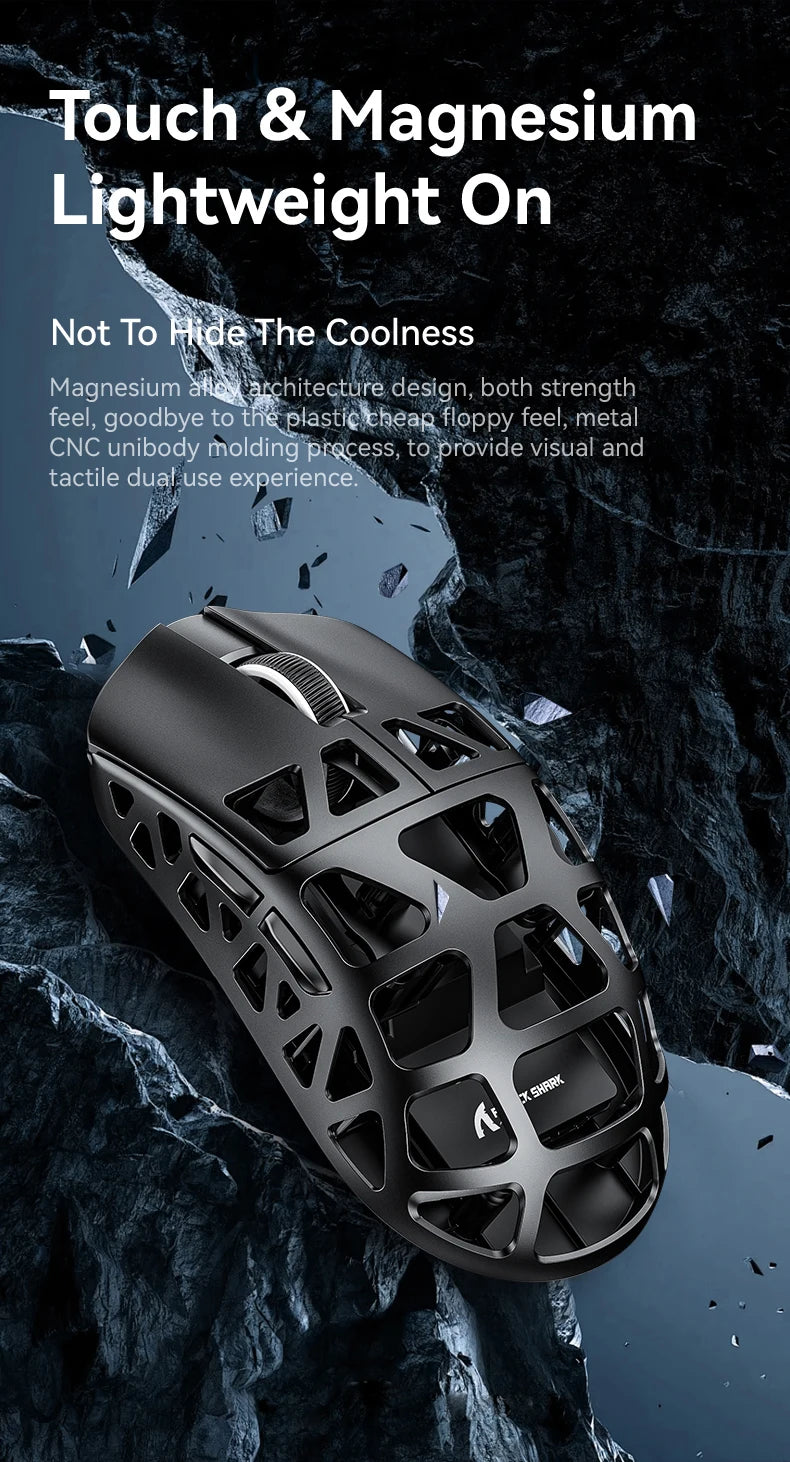 ATTACK SHARK R3 Gaming Mouse Magnesium Alloy Honeycomb, Ultra-Lightweight 8K Hz, PAW3395 Sensor, 26000 DPI, Ergonomic Shell