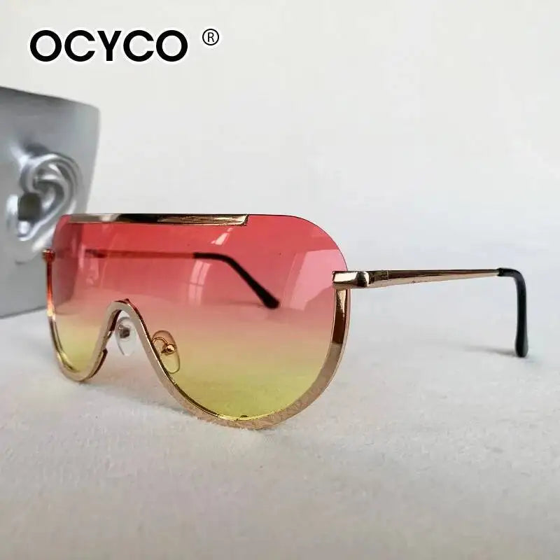 2026 Oversized Metal Rimless Integrated Windproof Sunglasses For Women Trends Y2k Luxury Brand Design Sun Glasses Unisex UV400
