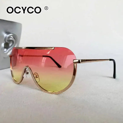 2026 Oversized Metal Rimless Integrated Windproof Sunglasses For Women Trends Y2k Luxury Brand Design Sun Glasses Unisex UV400