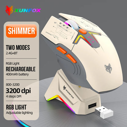XUNSVFOX H2 Wireless Bluetooth Dual-Mode Mouse with RGB Lighting Effect for Laptop Gaming and Office, Magnetic Charging