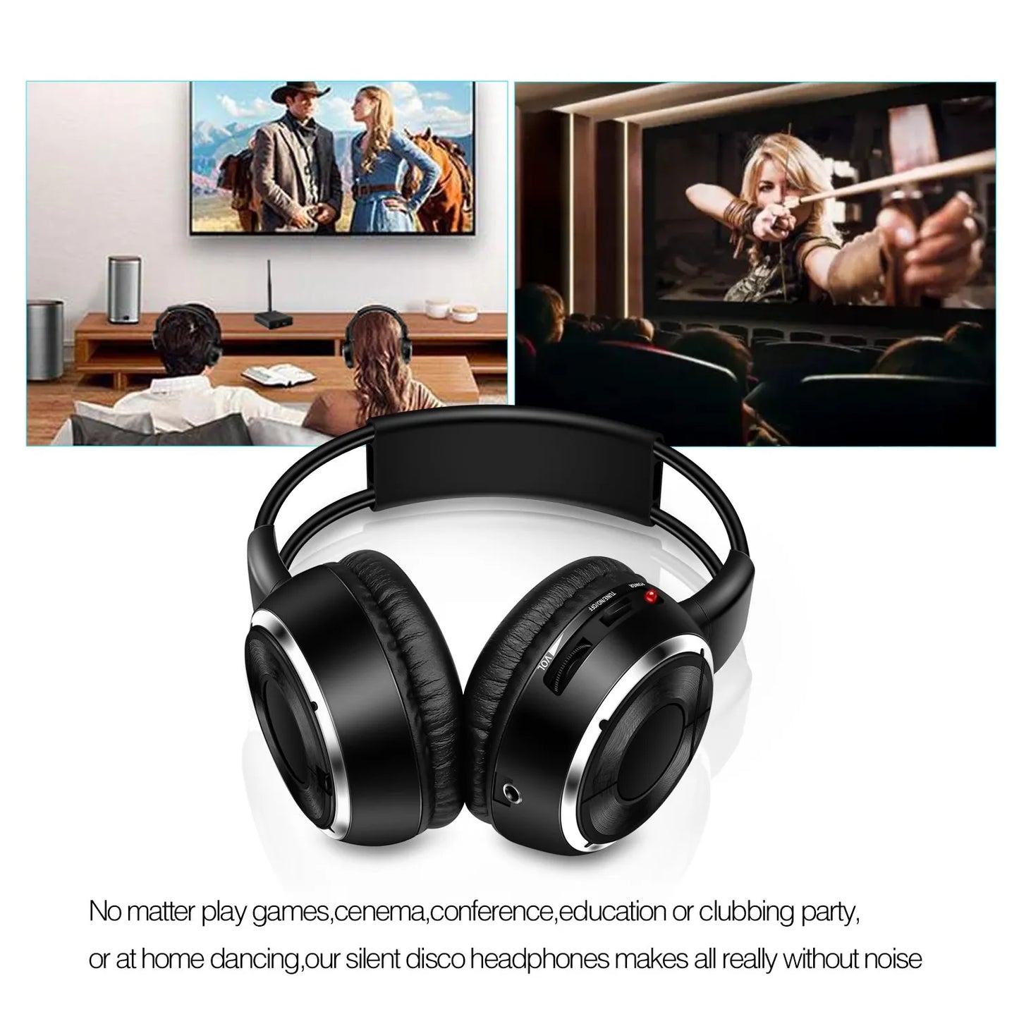 RF Silent Disco Foldable Wireless Headphones Bundle 3 Pack with 500m Transmitter, Stereo Party Headsets for TV, DJ, Dance & Events
