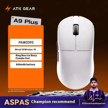 Rato Gaming Sem Fios ATK A9 com Tecnologia NearLink, Ergonómico PAW3395, Tri-Mode Bluetooth de Baixa Latência para Esports e PC