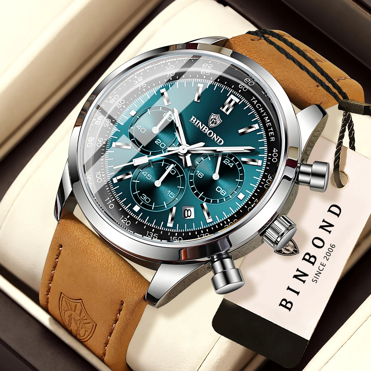 Montre chronographe BINBOND à quartz robuste et précise pour homme, de luxe, avec date automatique, lumineuse et étanche, style décontracté.