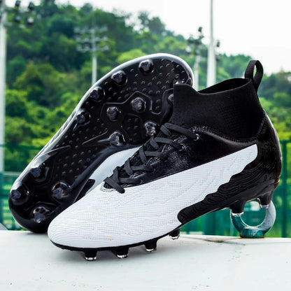 Chaussures de Football noires pour hommes, crampons AG/FG, bottes d'entraînement pour hommes, chaussures de Sport à cheville haute, baskets pour enfants et adultes 35-45