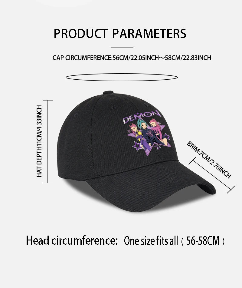 Demon Girl Group Cartoon Print Baseball Cap Men Women Y2K Streetwear  Adjustable Dad Hat Sun Hat