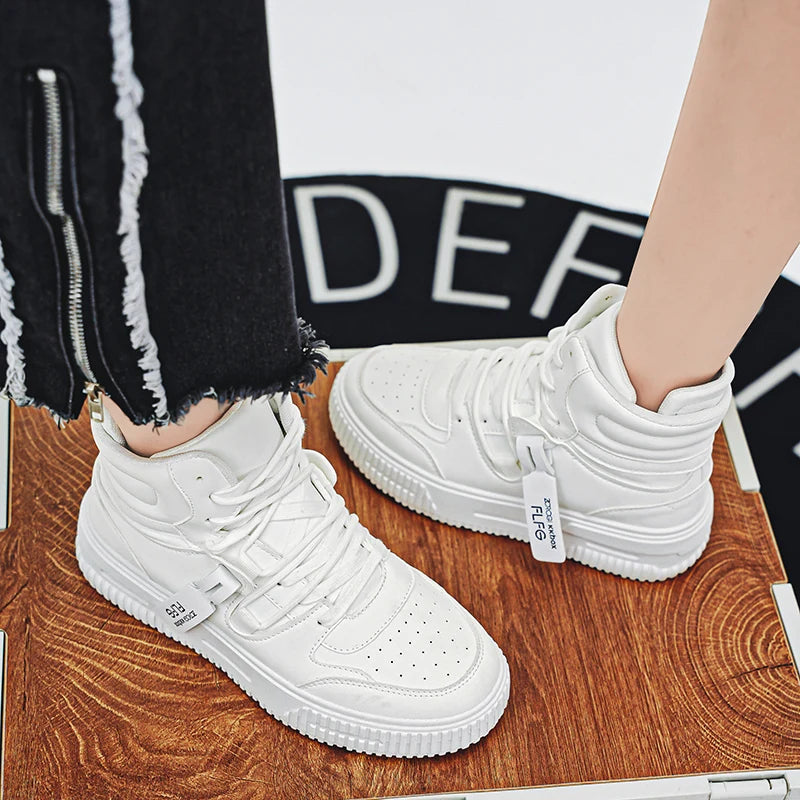 Moderna, avslappnade sneakers, höga skateboardskor, studentkängor för män och kvinnor, trendiga, slitstarka, tvåfärgade, för par