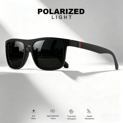 3PCS Classic Retro Polarized Square Sunglasses - Red/Green Stripe Temples, UV400 Unisex for Daily, Outdoor, Fishing & Driving