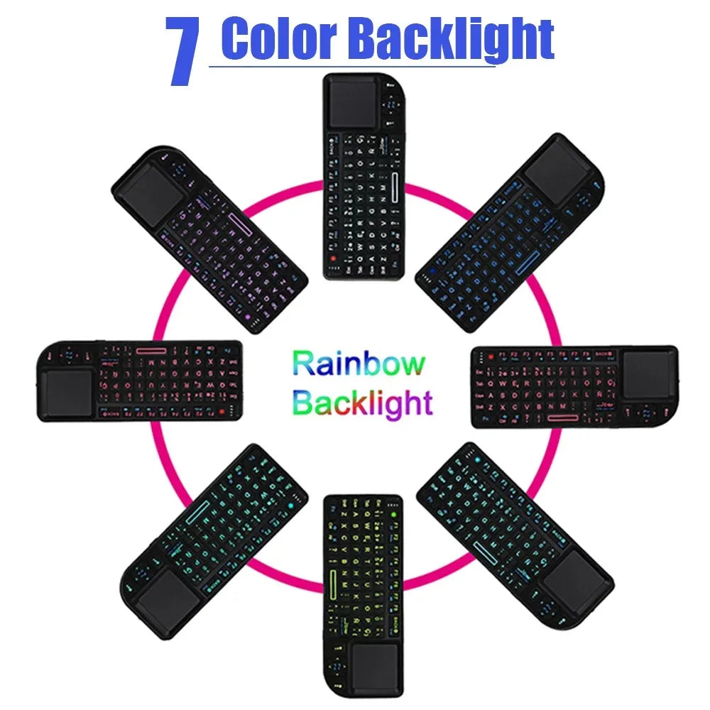 A8 Mini Wireless Keyboard 2.4G 7 Color Backlit 3 in1 Handheld Keyboard with Touchpad Air Mouse for Android TV Box PC Tablet