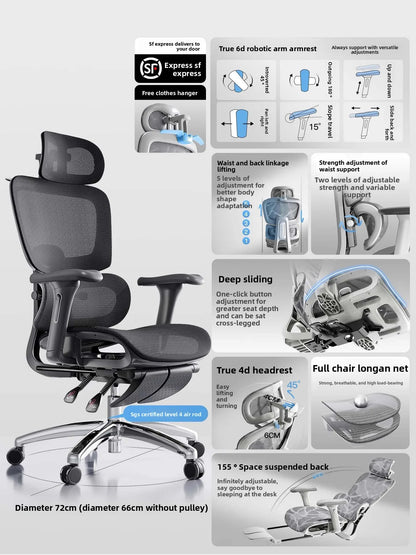 Ergonomic Office Chair Comfortable Long Sitting Home Gaming Computer Recliner Nap Chair Adjustable Height Lumbar Support Swivel
