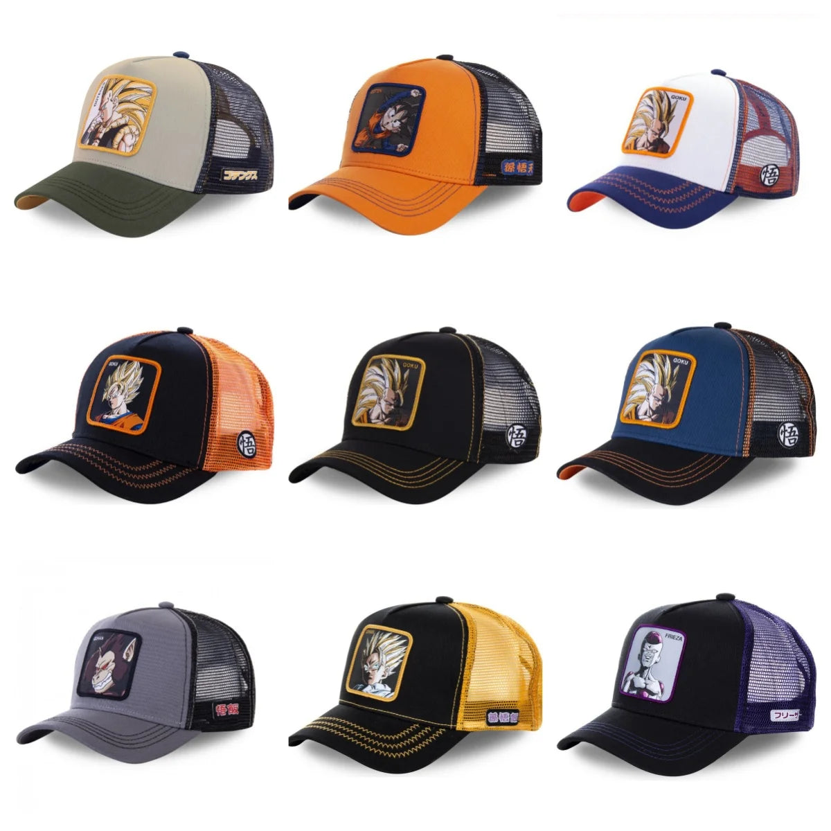 New Dragon Ball Son Goku Cap Summer Travel Peaked Cap Men's Embroidery Hip-Hop Cap Style Sun Visor Adjustable Trucker Mesh Cap