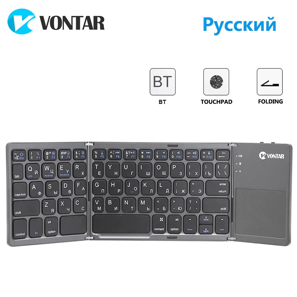 2026 Folding Bluetooth Keyboard Wireless Klavye English Russian with Type-C Charge Port for IOS/Android/Windows ipad Tablet