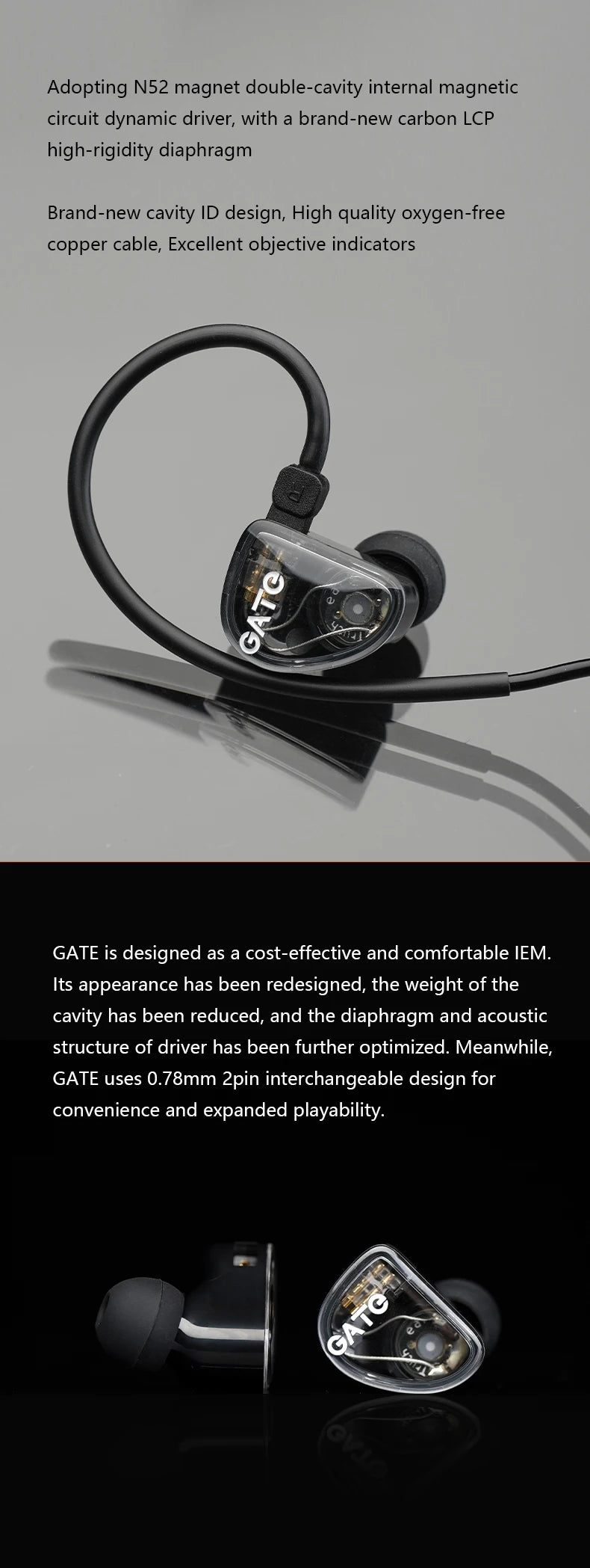 TRUTHEAR GATE Dynamic In-Ear Headphones Wired Earphones with 0.78 2-Pin Cable, HiFi Gaming Earbuds, High-Resolution Audio Monitor Earphones