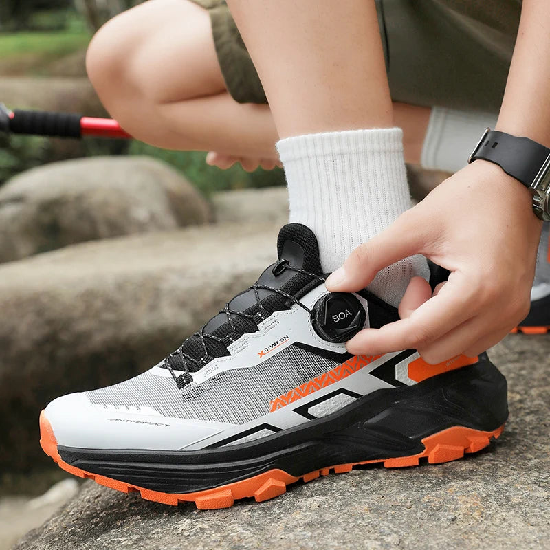 Chaussures de course pour hommes 2025 nouvelles chaussures de randonnée hors route en plein air en maille respirante amorti chaussures de marche plates en maille souple pour homme