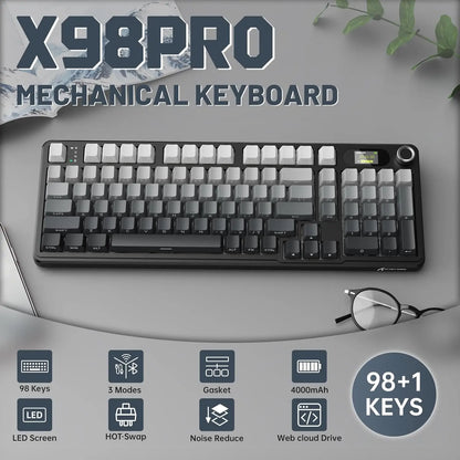 ATTACK SHARK X98 RGB Wireless Mechanical Keyboard, LED Smart Display & Knob, Hot Swappable, Pre-lubed Linear Switches