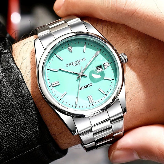 CHRONOS Luxury Men Dress Watches Waterproof Luminous Date Men's Business Quartz Wristwatches Stainless Steel Watch Male Reloj