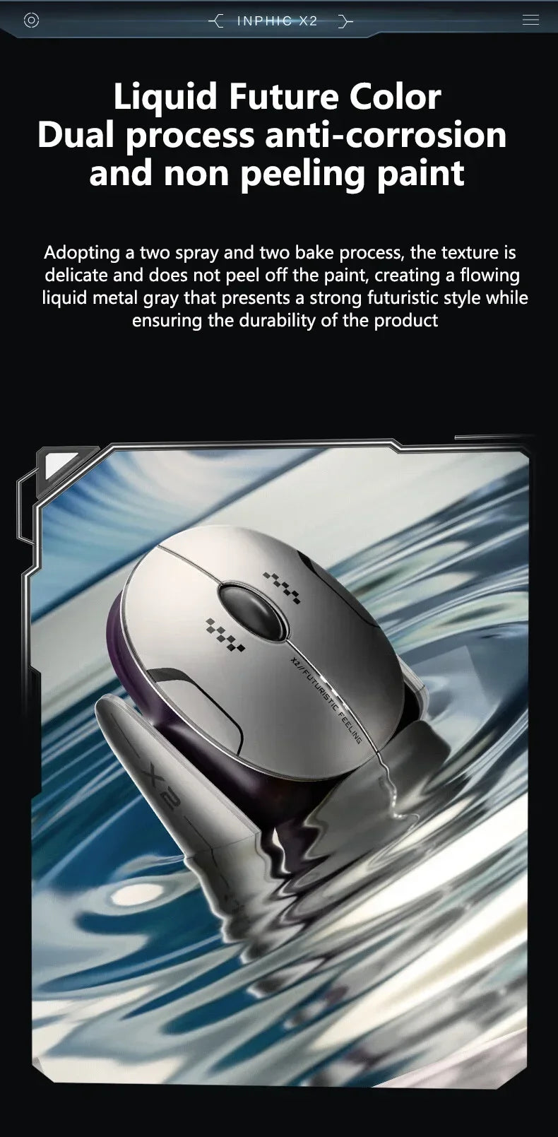 Mouse wireless Bluetooth in metallo Inphic X2 tri-mode, silenzioso, ricaricabile, e-sport, retroilluminato, per gaming, PC e laptop, idea regalo