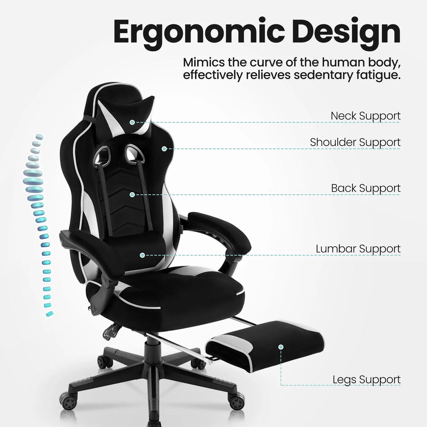 WOLTU Swivel Gaming Racing Chair Desk Office Computer Chair Sports Seat with Headrest Lumbar Cushion Footrest Gamer Chair