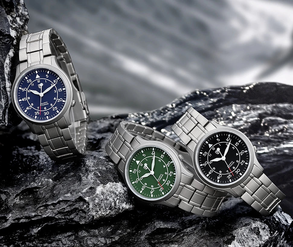 BERNY Titanium herenhorloge met kwartsmechanisme, AR-coating, saffierglas, modieus polshorloge, lichtgevend, VH31, ultradun polshorloge, waterdicht tot 5 ATM