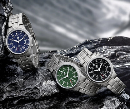 BERNY Titanium herenhorloge met kwartsmechanisme, AR-coating, saffierglas, modieus polshorloge, lichtgevend, VH31, ultradun polshorloge, waterdicht tot 5 ATM