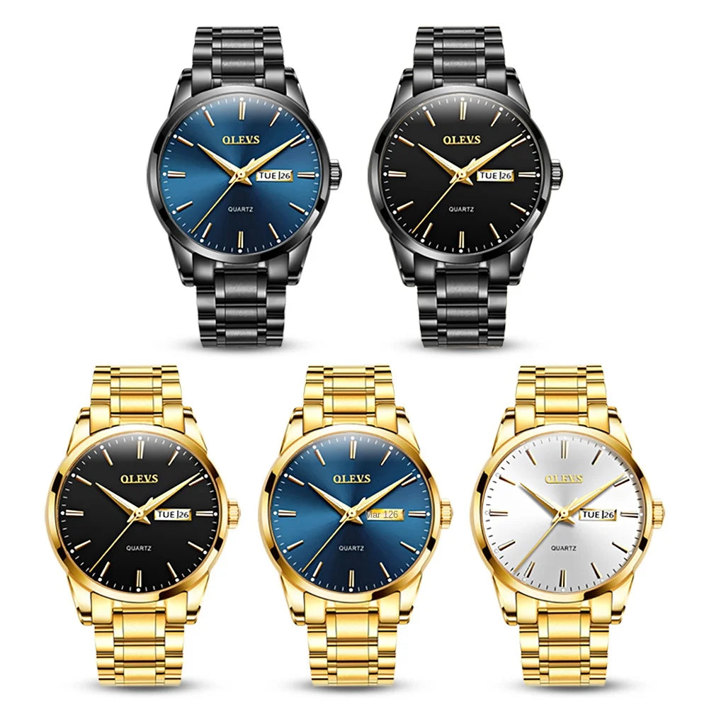Orologio da uomo OLEVS – Orologio da polso al quarzo in acciaio inossidabile, impermeabile, dorato, elegante e luminoso, accessorio di lusso per uomo