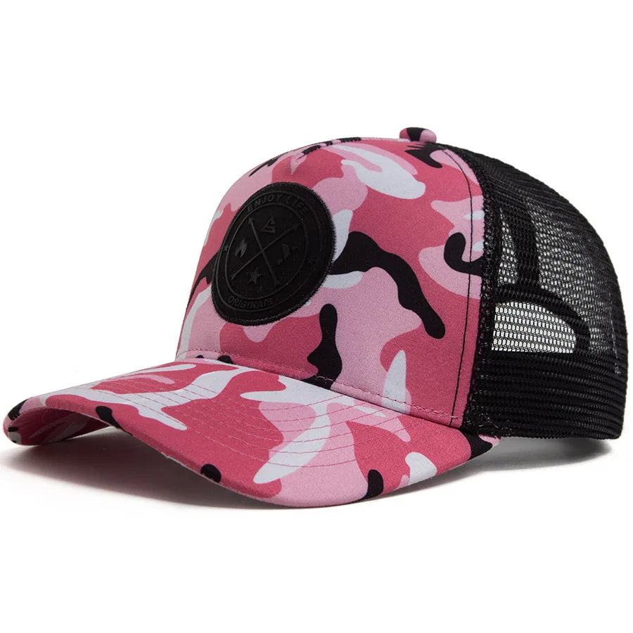 ENJOY LIFE Letter Patch Snapback Hat Camouflage Breathable Mesh Men Hip Hop Baseball Cap Outdoor Casual Sun Hat For Women