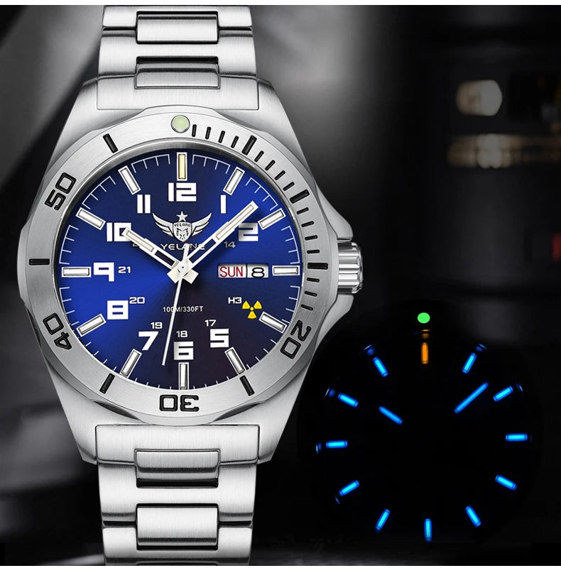 YELANG V1019 Men's Luminous Watch 44mm Mechanical Sapphire Miyota 8205 Automatic Movement 100m Waterproof Diver's Watch for Men