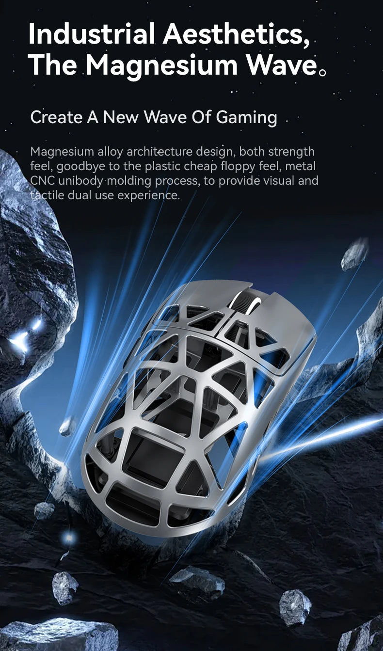 Attack Shark R2 bežični gaming miš PAW3950 8K od magnezijeve legure, lagani gaming miš s Bluetooth tri-mode povezivanjem za gaming/ured