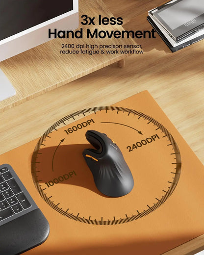 Ergonomic Mouse Wireless Vertical Mouse for Computer iPad Mac Windows 3 Adjustable DPI Multi-Device Connection
