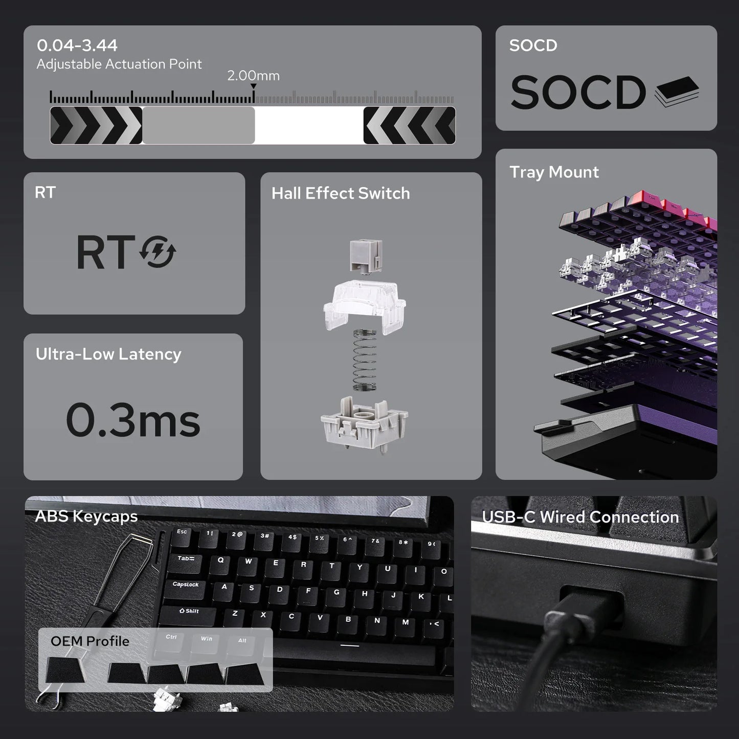 AULA WIN60 HE/WIN60 HE MAX 60% Tastiera meccanica cablata con struttura Tray-Mount hot-swap e switch magnetici Hall Effect