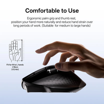 Rapoo MT710L Multi-Mode Rechargeable Wireless Bluetooth Mouse, Ergonomic 4000 DPI Wireless Mouse for Up to 4 Devices with Programmable Buttons