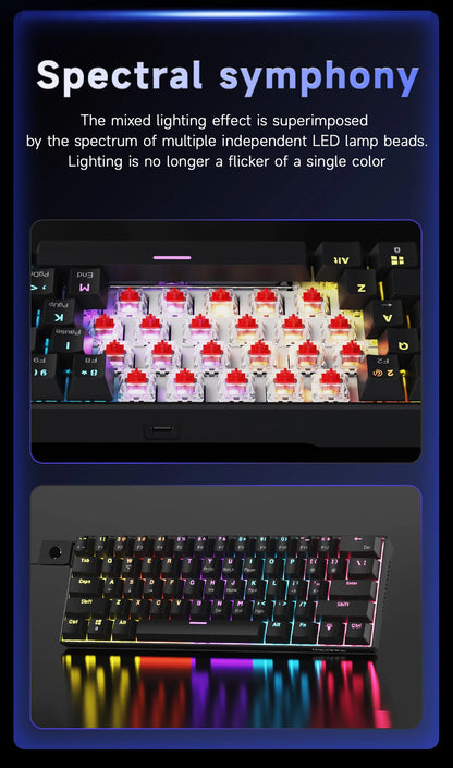 AJAZZ NK61 61-Key Wired Mechanical Keyboard with Hot-Swappable Red Switches, RGB Backlit Compact Gaming Keyboard for PC & Mac