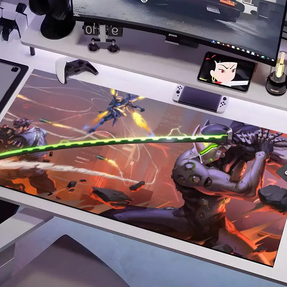 Overwatch-musemåtte i flere størrelser – stor firkantet måtte til computer, kontor og gamingbord, skridsikker musemåtte i gummi
