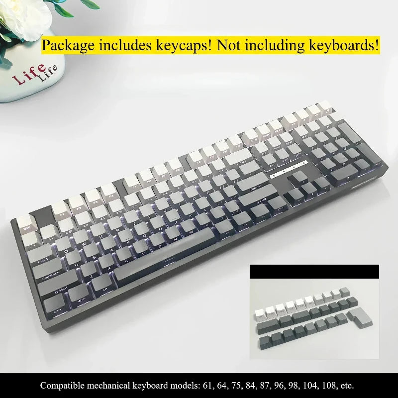 New 133 Keys Gradient Green Shine Through Keycaps Side Printed PBT Keycap Cherry Profile Double Shot for Mechanical Keyboards