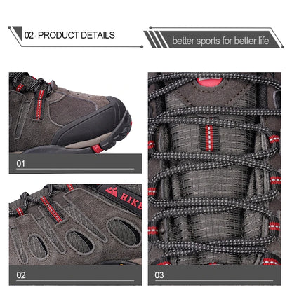 HIKEUP Hiking Shoes Men's Winter Climbing Trekking Sneakers for Men Leather Breathable Outdoor Anti-Skid Sports Work Shoes