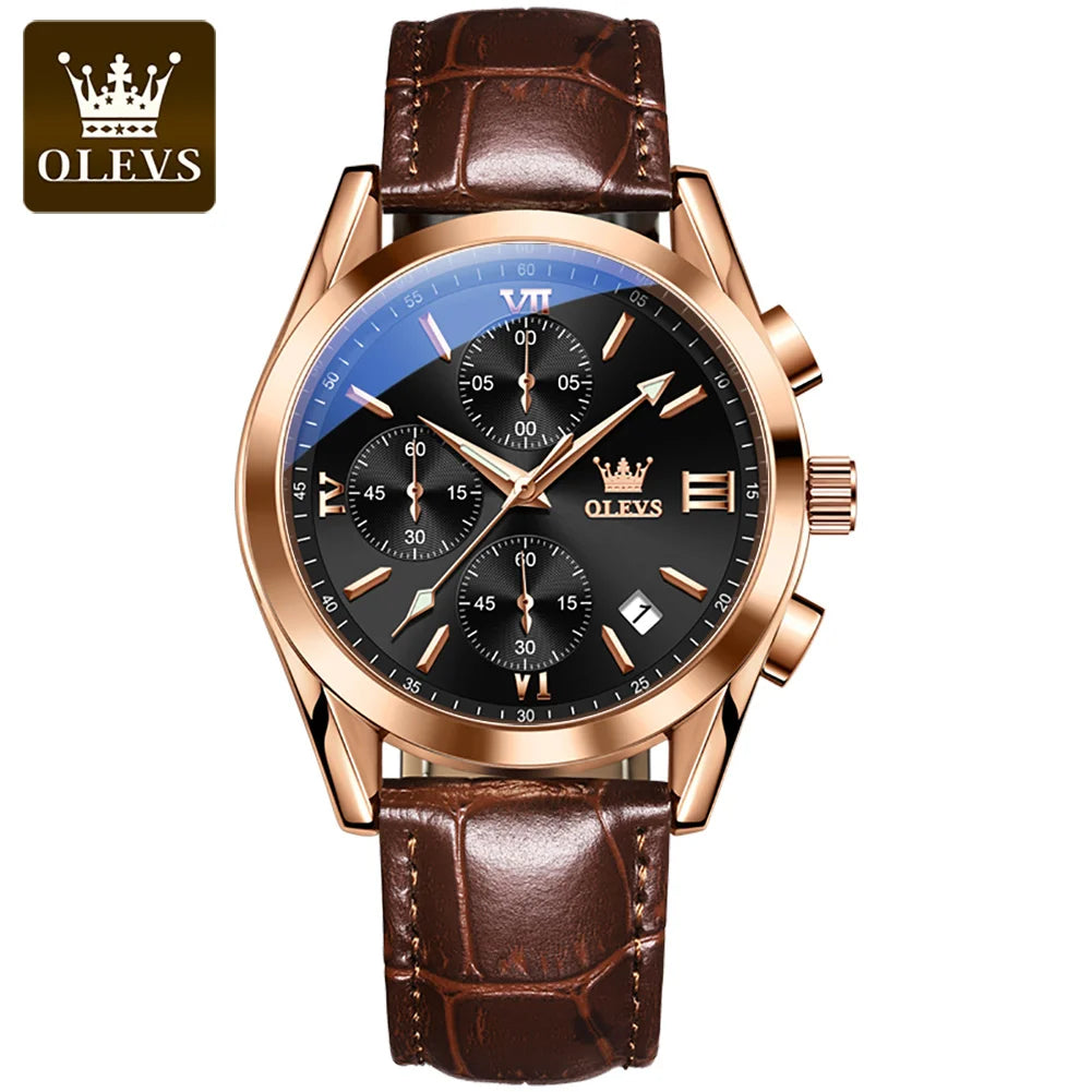 Orologio da polso cronografo da uomo OLEVS 2872 – Cinturino in pelle, impermeabile, lancette luminescenti, movimento al quarzo, stile sportivo di lusso