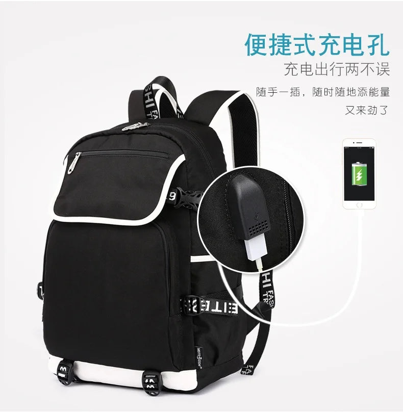 Zaino Fortnites di grande capacità, borsa casual a tracolla con porta USB, unisex, stile anime, cartella per studenti, nuovo regalo di cancelleria elegante