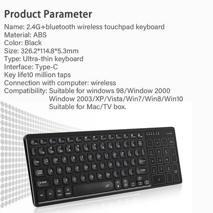 Backlit 7-Colors Bluetooth Keyboard with Touchpad 2.4G Wireless Multimedia Rechargeable Keyboard for Laptop PC Tablet