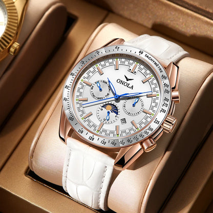 Mechanické pánské hodinky ONOLA – luxusní automatické hodinky v ležérním stylu s koženým řemínkem a prolamovaným ciferníkem